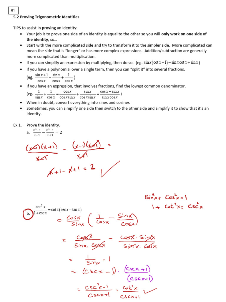 Proving Trigonometric Identities Guide | PDF | Trigonometric Functions ...
