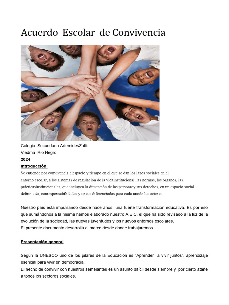 Acuerdo Escolar de Convivencia 2024 | PDF | Escuelas | Institución
