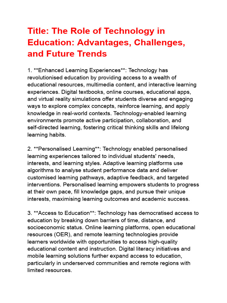 Technology's Impact on Education | PDF | Educational Technology | Learning
