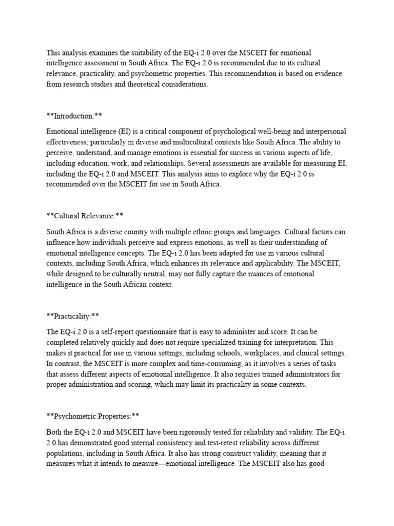 EQ-i 2.0 vs. MSCEIT in South Africa | PDF | Emotional Intelligence ...