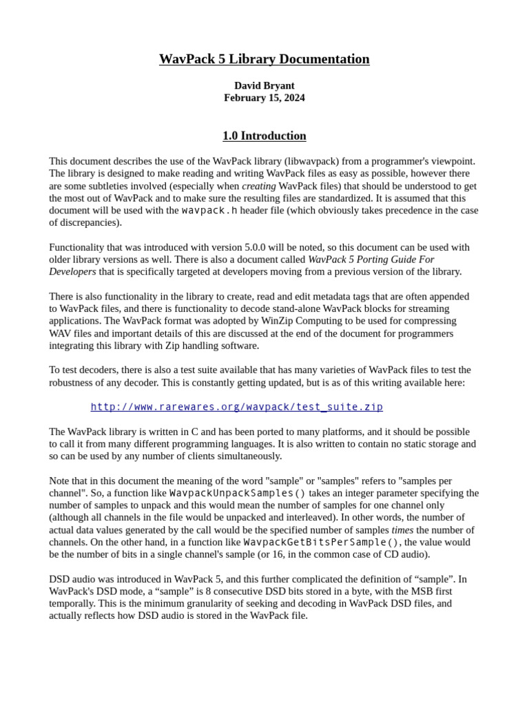 WavPack 5 Library Documentation 2024.2.15 | Download Free PDF | Pointer ...