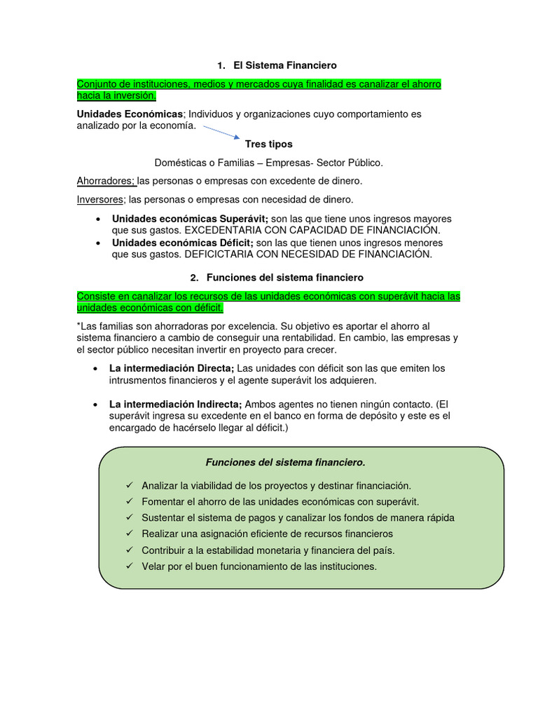 Funciones y Estructura del Sistema Financiero | PDF | Bancos | Sistema ...