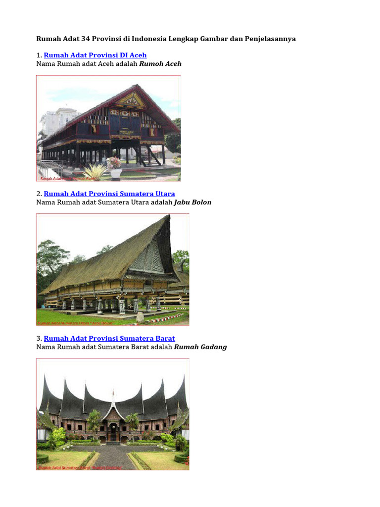 Rumah Adat 34 Provinsi Di Indonesia Lengkap Gambar Dan Penjelasannya PDF