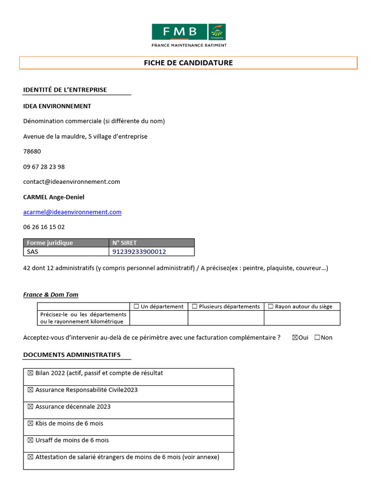 Fiche de candidature IDEA Environnement | PDF | Espace économique européen