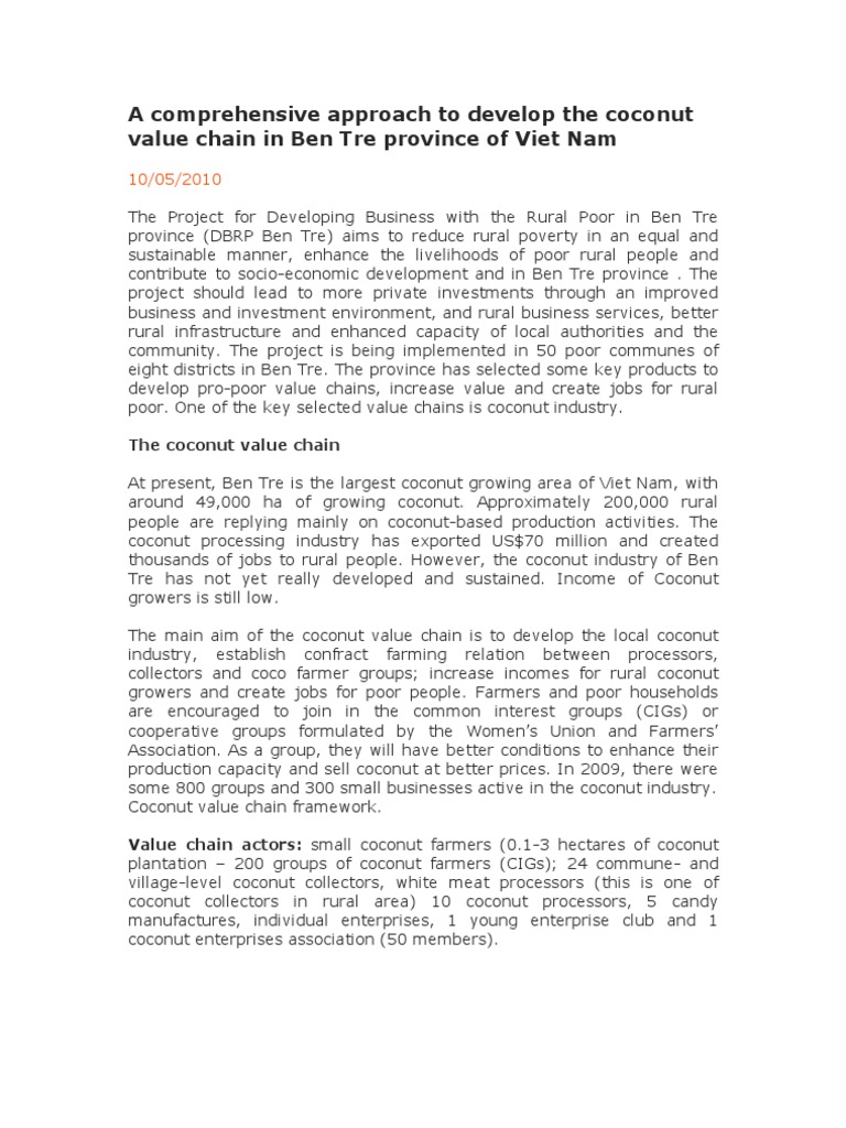 Enhancing Coconut Value Chain in Ben Tre | PDF | Value Chain | Rural ...