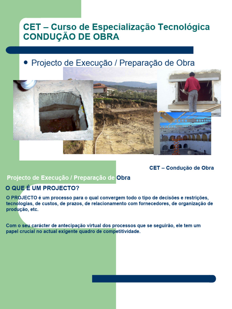 CET-Condução de Obra - Projecto de Execução Preparação de Obra | PDF ...