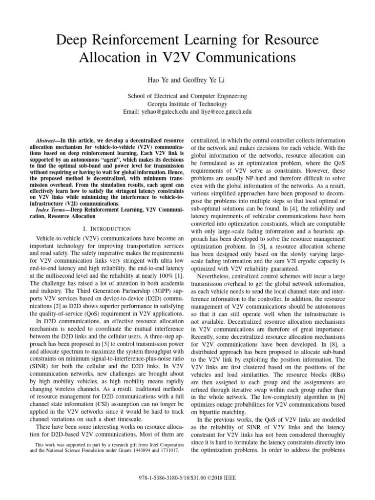 V2V Resource Allocation with AI | PDF | Mathematical Optimization