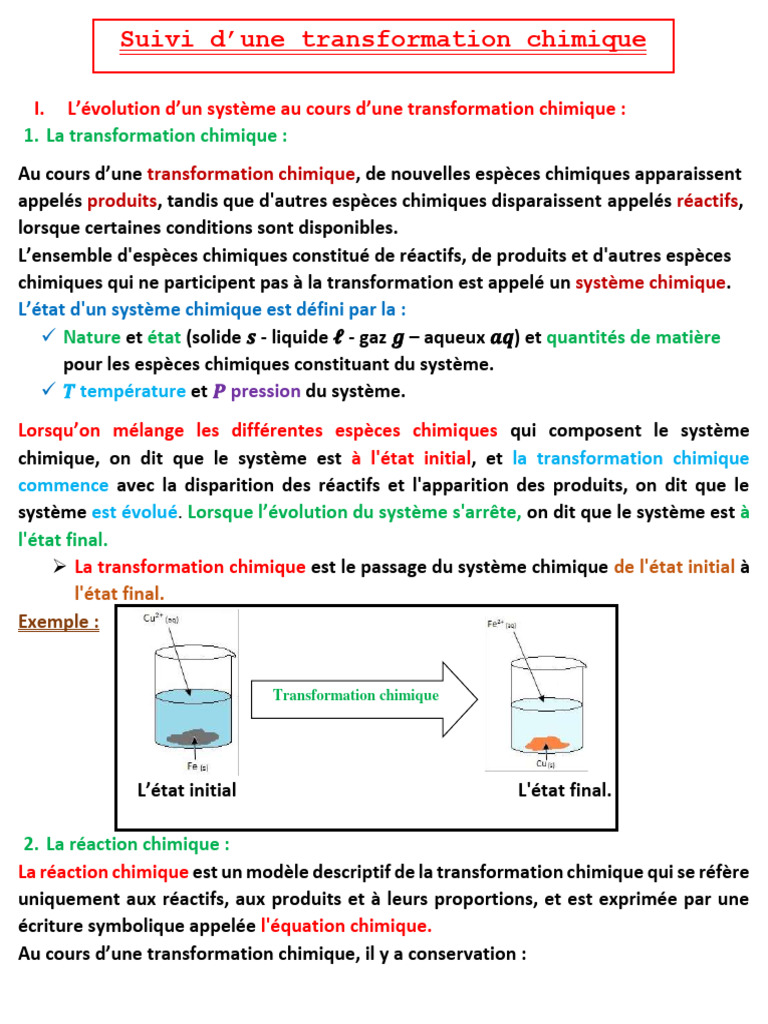 Transformation chimique et avancement | PDF | Chimie | Réactions chimiques