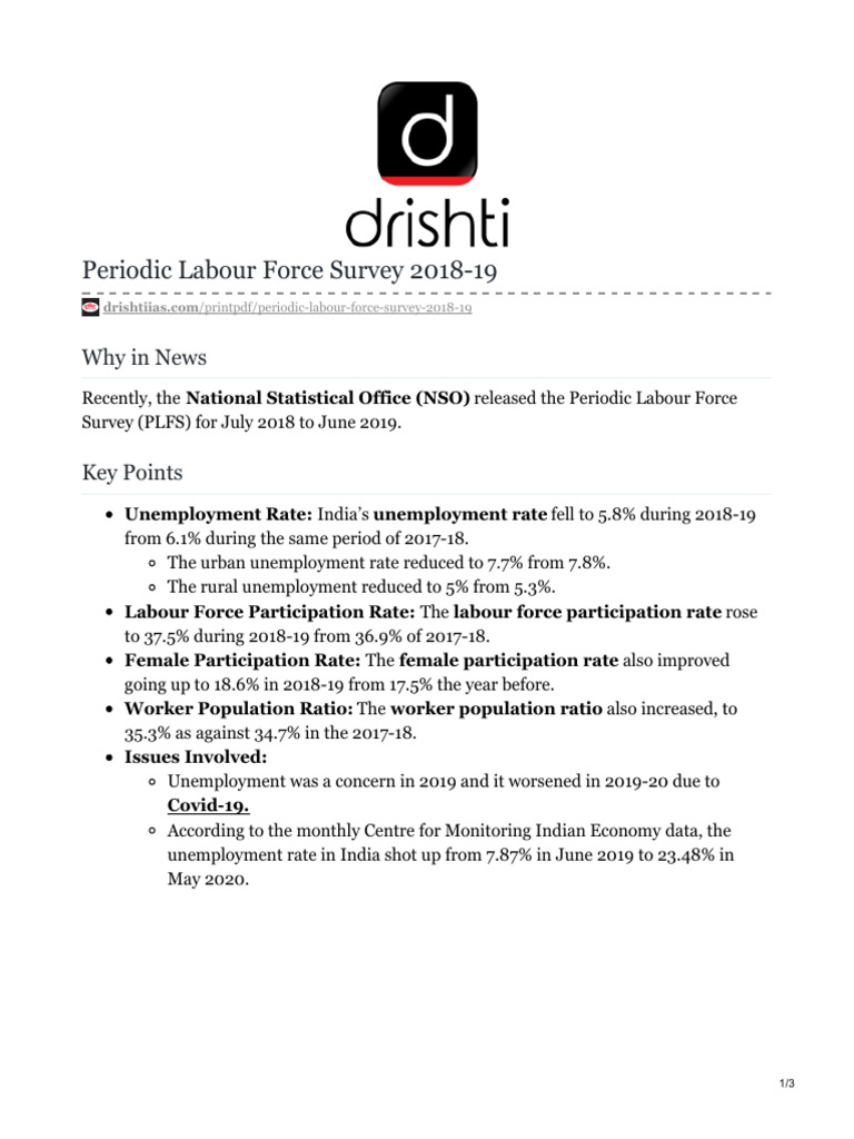 Periodic Labour Force Survey Unemployment Rate State Wise