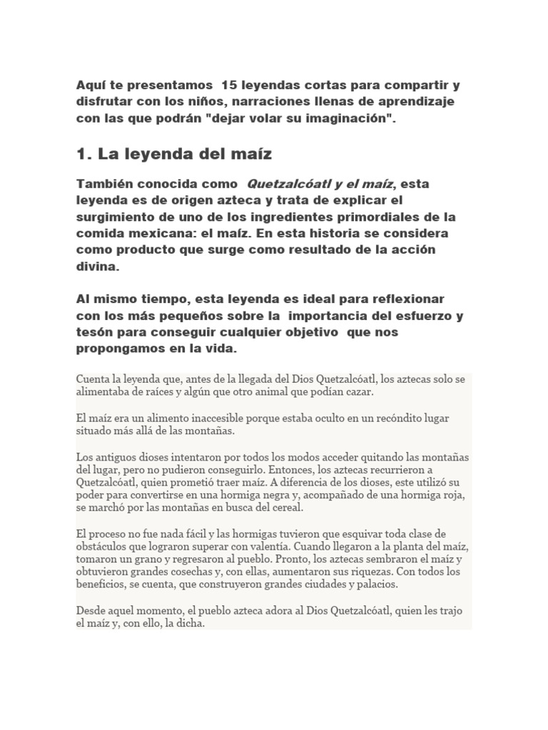 15 Leyendas Cortas para Niños | PDF