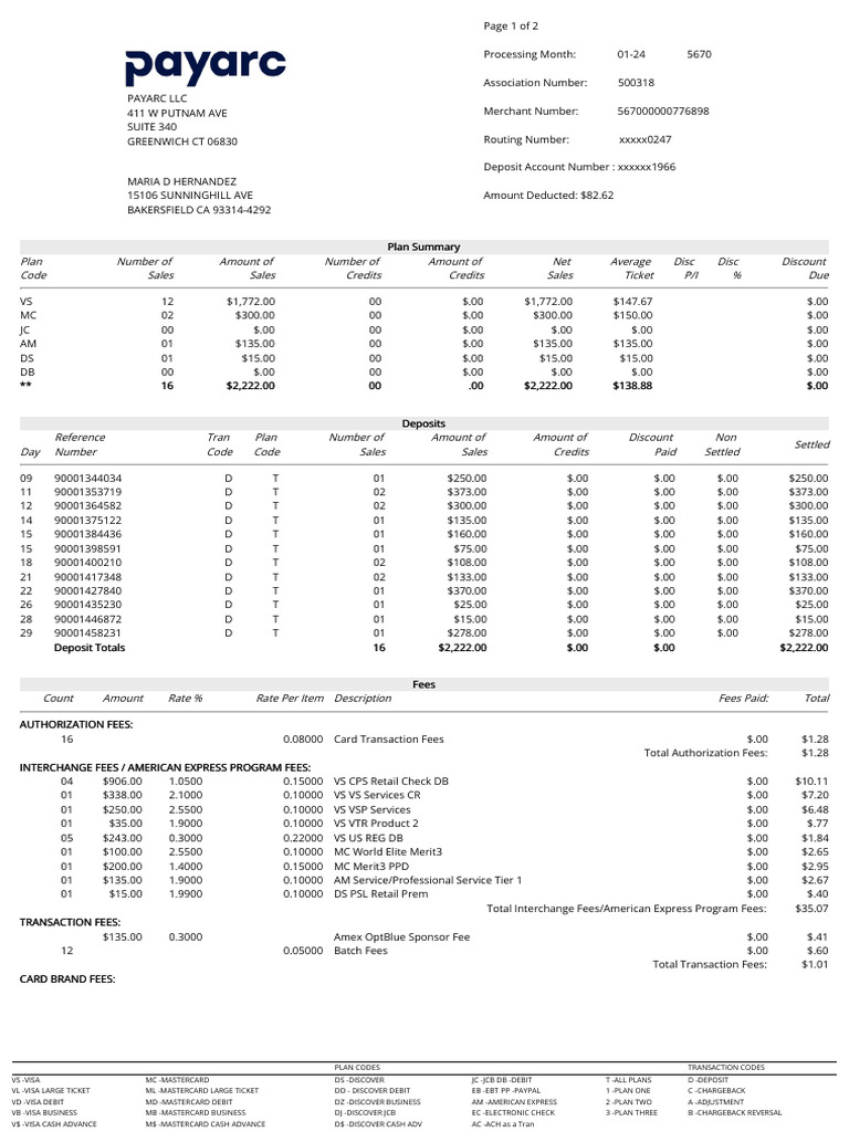 Payarc LLC Monthly Fee Summary | PDF | Debit Card | Money