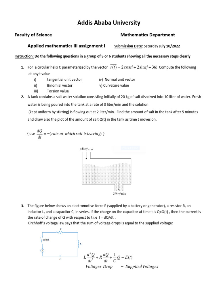 Applied Mathematics III Assignment Guide | PDF | Voltage | Electrical ...