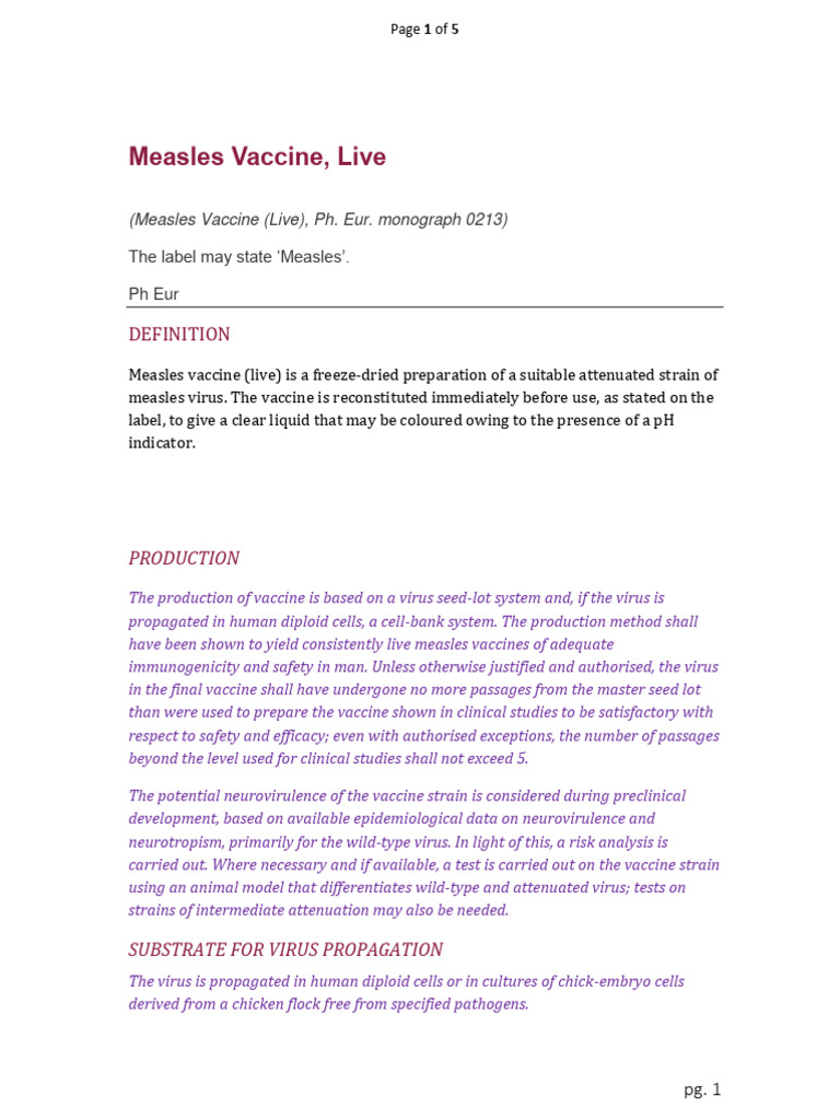 Live Measles Vaccine Production Guide | PDF | Vaccines | Cell Culture