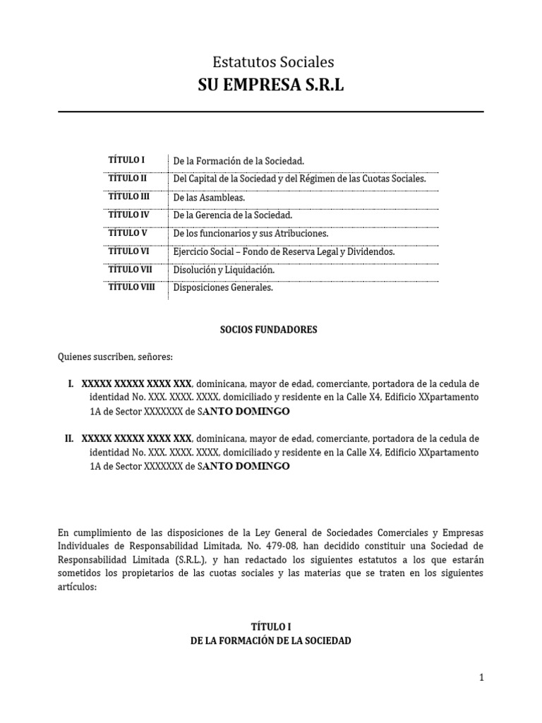 Estatutos Sociales de SU EMPRESA S.R.L. | PDF | Dividendo | Sociedad
