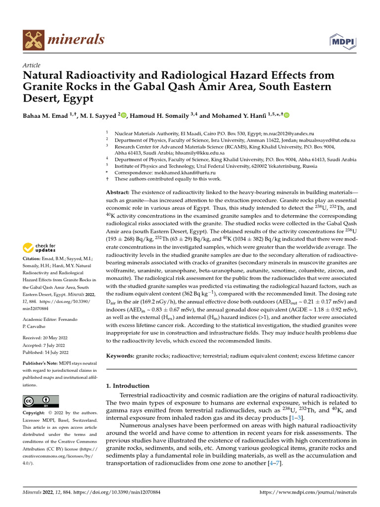 Natural Radioactivity and Radiological Hazard Effects From Granite ...
