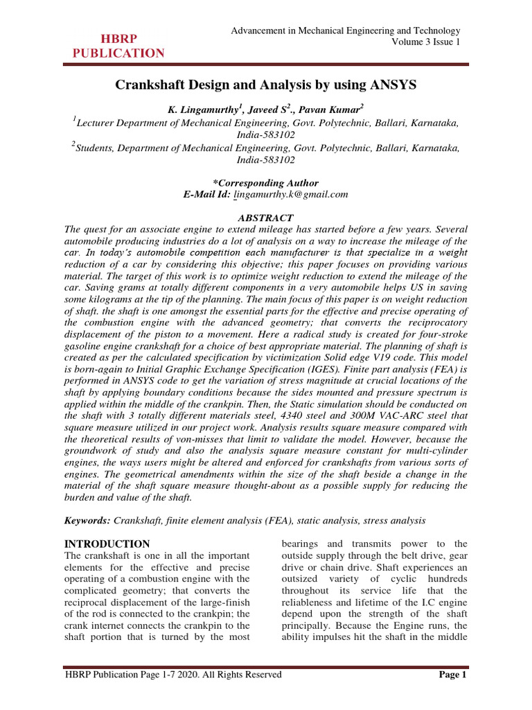 Crankshaft Design Optimization Using ANSYS | PDF | Stress (Mechanics ...