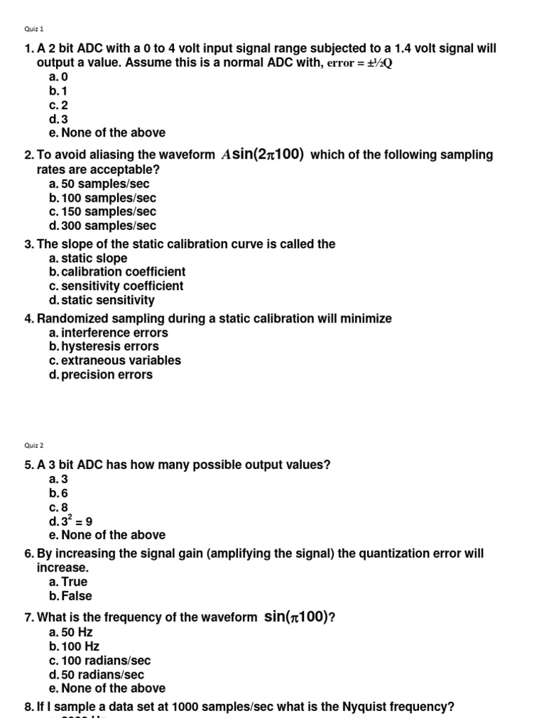 Quiz 1-5 2008 | PDF | Analog To Digital Converter | Sampling (Signal ...