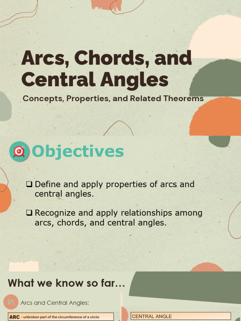 Arcs, Chords, and Central Angles Explained | PDF | Perpendicular | Circle