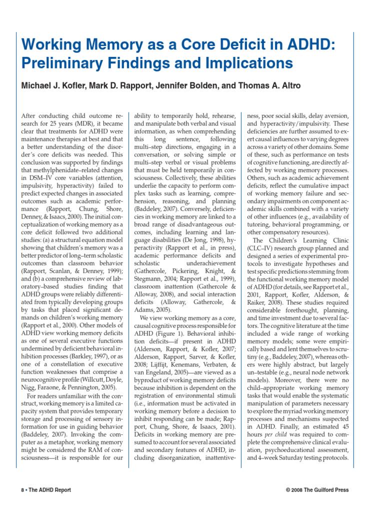 Working Memory Deficits in ADHD | PDF | Working Memory | Attention ...