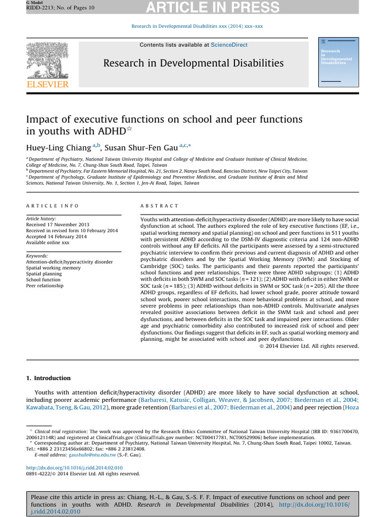 Executive Functions and ADHD Impact on Youth | PDF | Attention Deficit ...