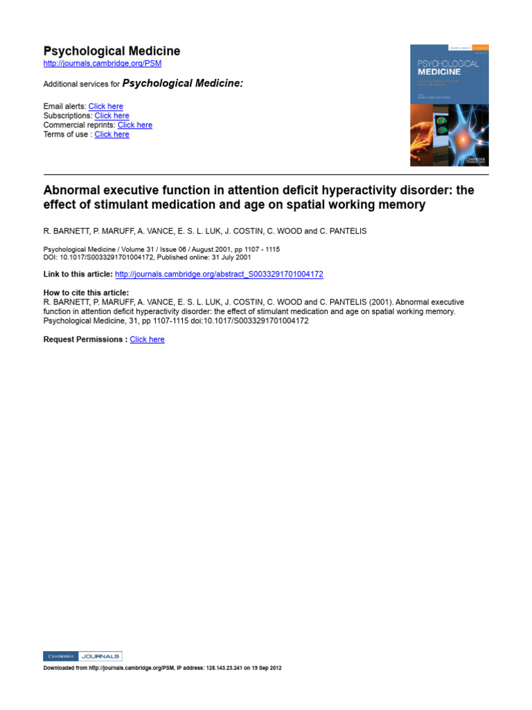 ADHD and Spatial Working Memory Study | PDF | Attention Deficit ...