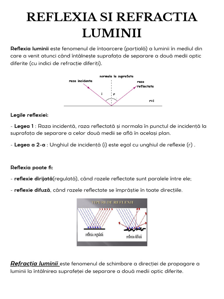 Reflexia Si Refractia Luminii | PDF