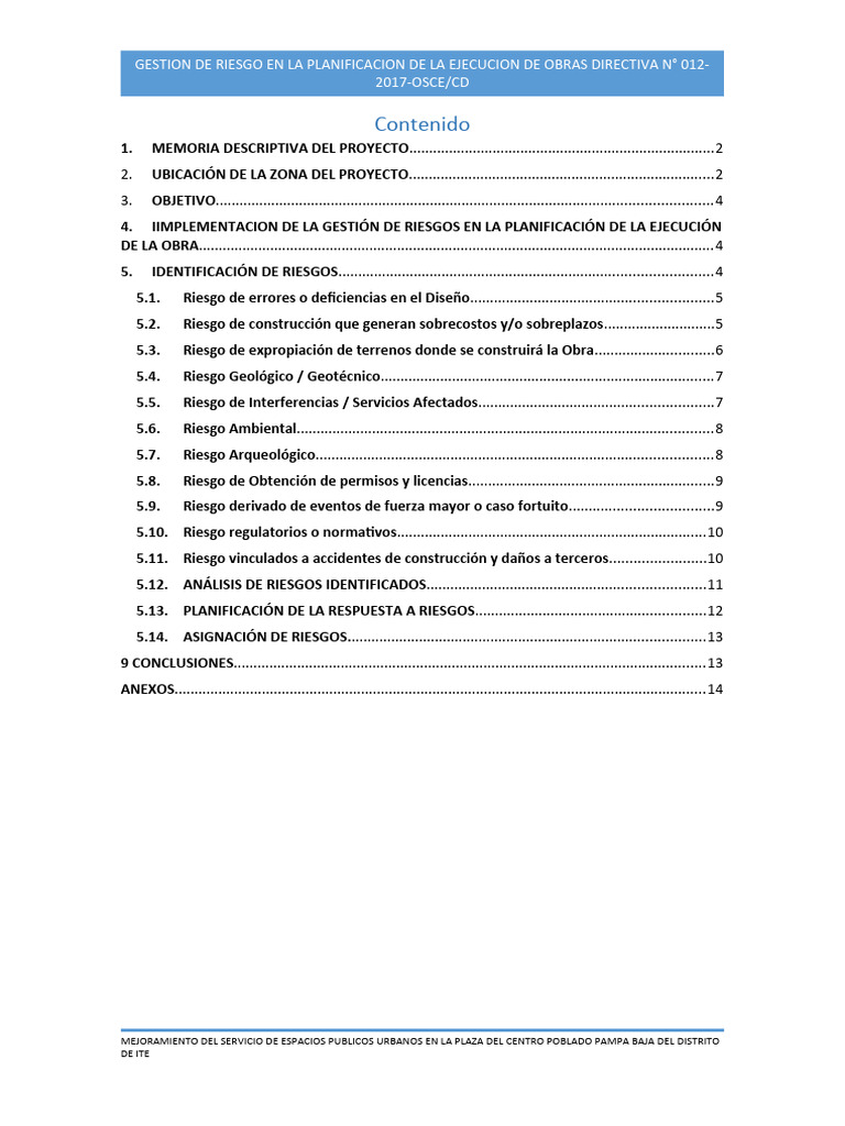 Gestión De Riesgo En La Planificación De La Ejecución De La Obra Pdf