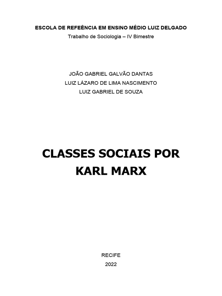 Classes Sociais segundo Karl Marx | PDF | Karl Marx | Sociologia