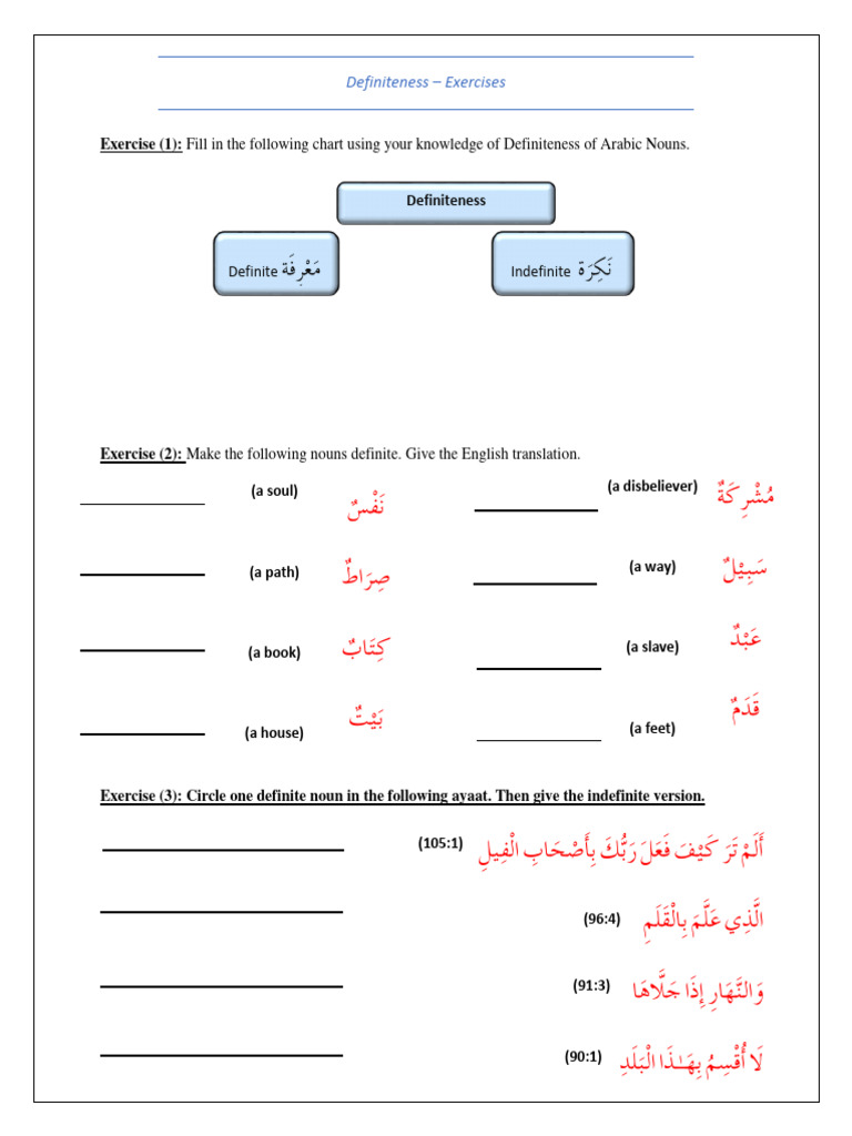 Arabic Noun Definiteness Exercises | PDF