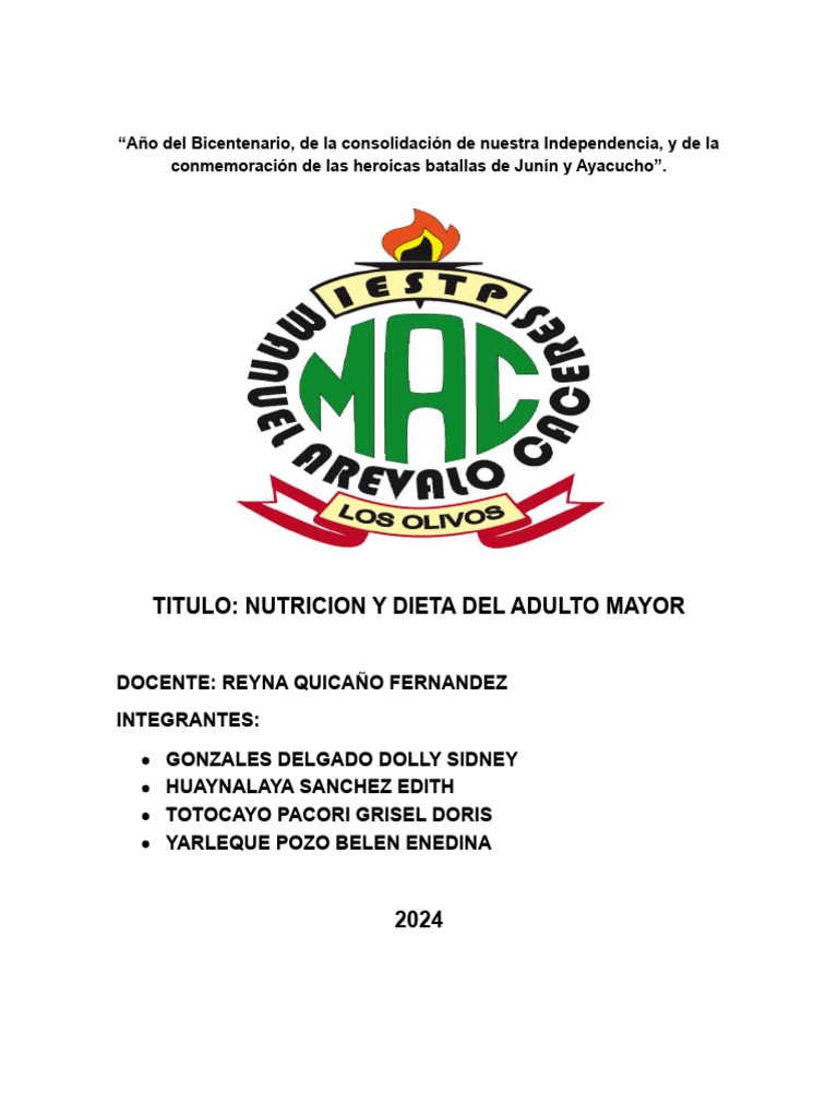 Nutrición para Adultos Mayores | PDF | Dieta | Alimentos