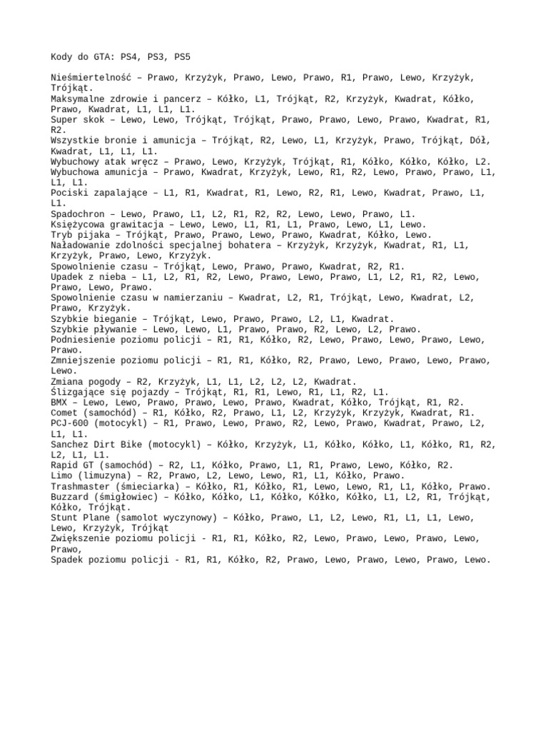 Kody do gta v pdf