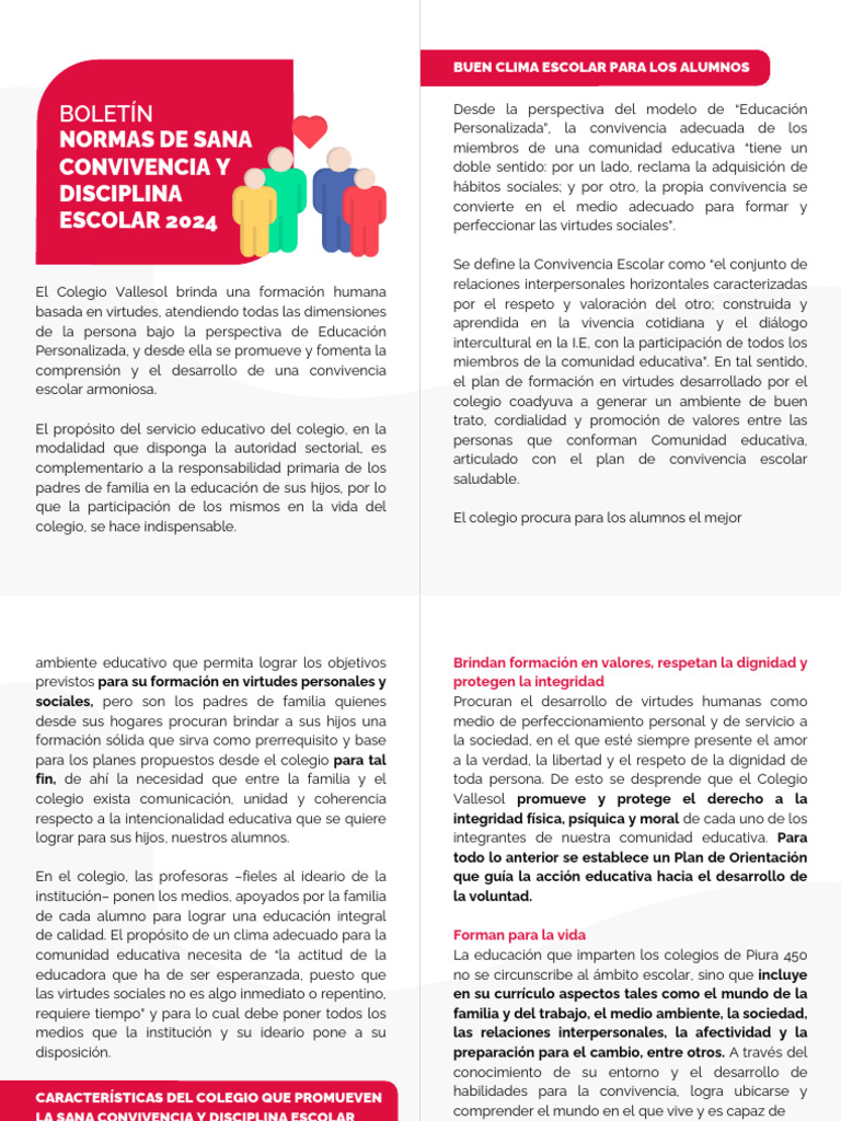 Normas de Sana Convivencia y Disciplina Escolar 2024 Vallesol | PDF ...