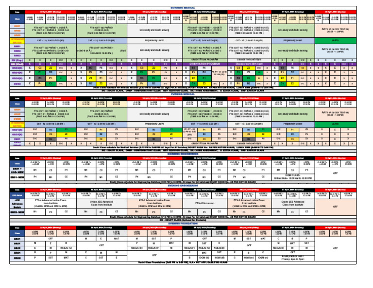 TIME TABLE - 22 April To 28 April 2024 | PDF