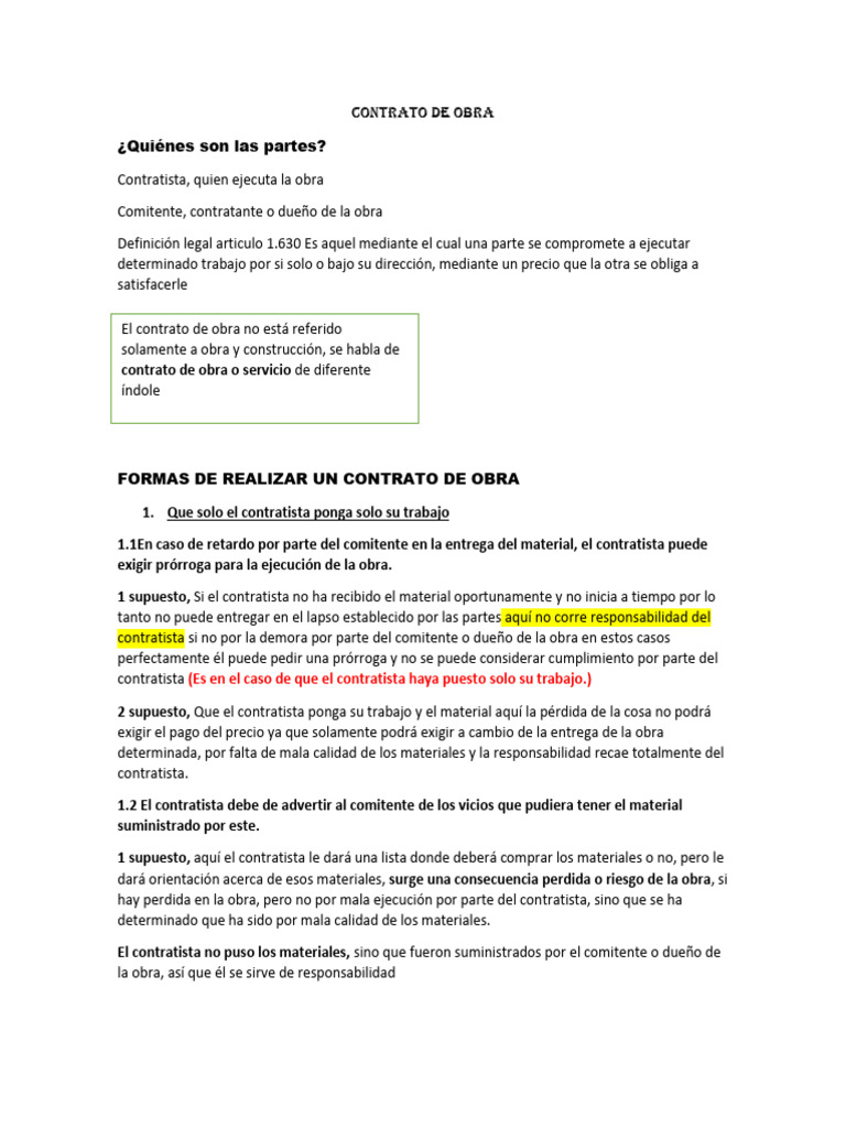 CONTRATO DE OBRA pt1 | PDF | Ley de obligaciones | Derecho civil ...