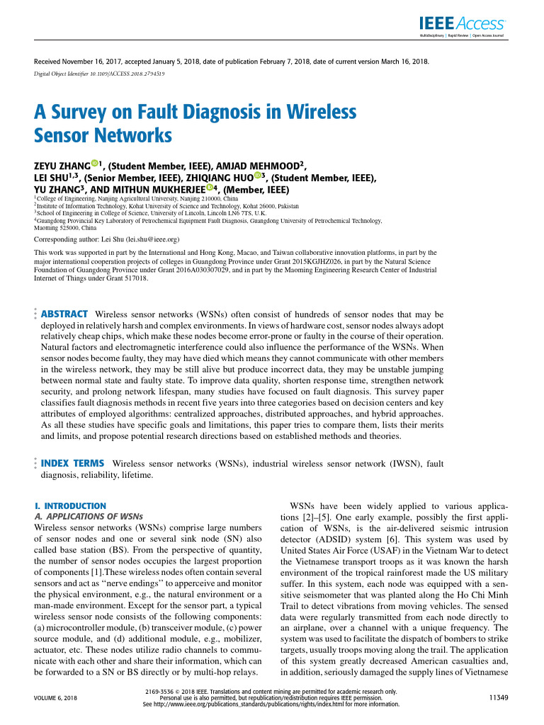 Fault Diagnosis in Wireless Sensor Networks | PDF | Wireless Sensor ...