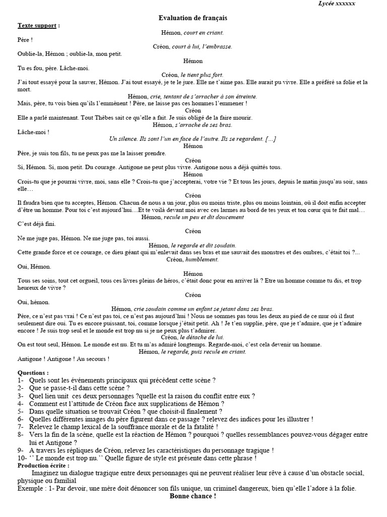 Hémon et Créon : Conflit et Acceptation | PDF