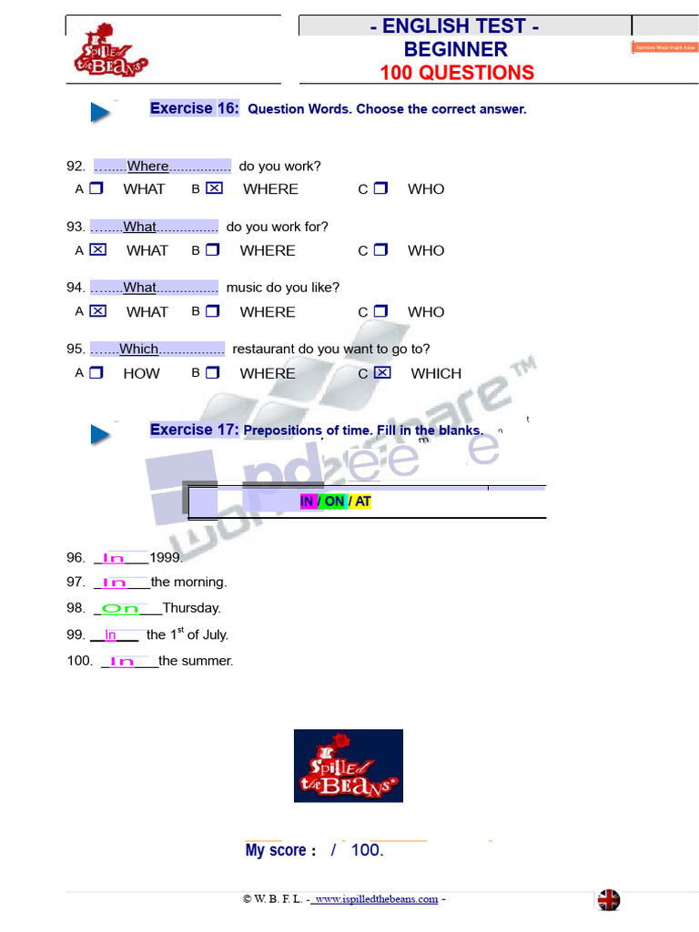 Exercises Tests Beginner 1-5 | PDF