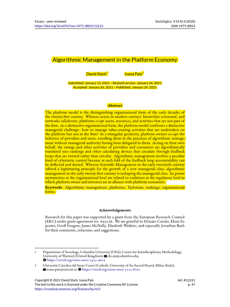Algorithmic Management in The Platform Economy | PDF | Market ...