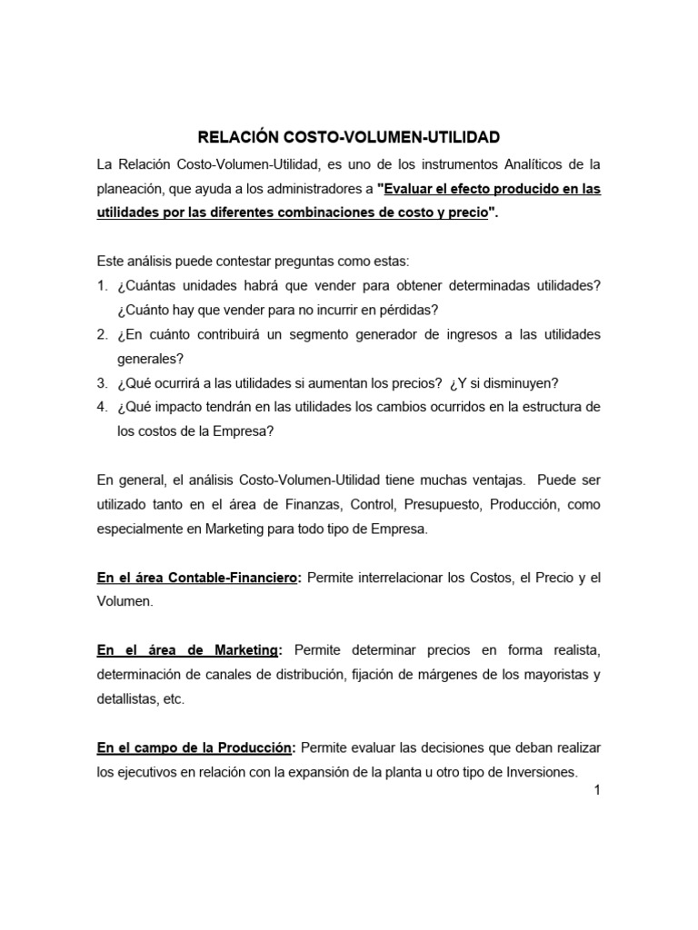Relacion Costo Volumen Utilidad Pdf Pendiente Economias