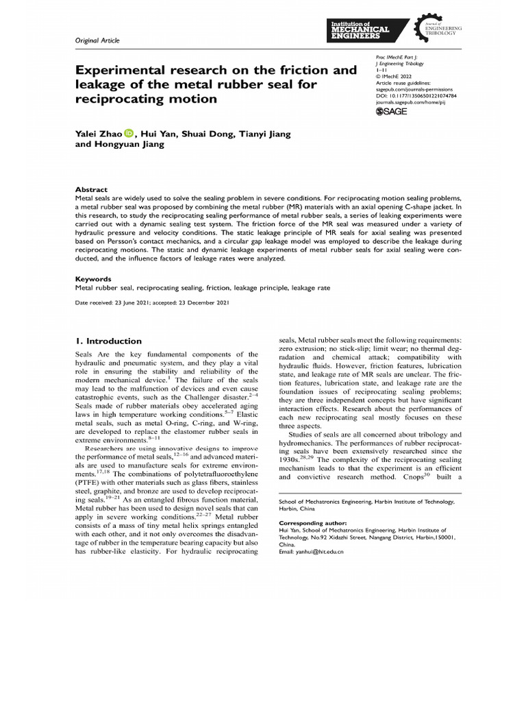 Experimental Research On The Friction and Leakage of The Metal Rubber ...