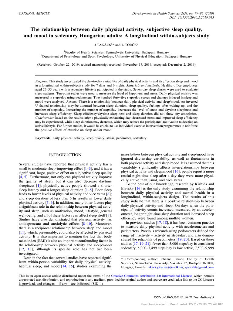 The Relationship Between Daily Physical | PDF | Sleep | Sedentary Lifestyle