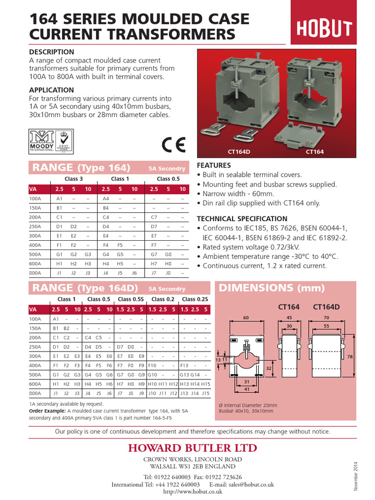 164 Series Moulded Case Current Transformers: Range | Download Free PDF ...