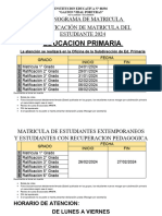 Educacion Primaria: Cronograma de Matricula Y Ratificación de Matricula Del Estudiante 2024