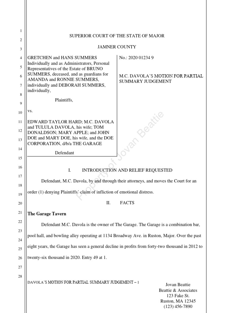 beattie motion for summary judgement PDF Major Depressive Disorder