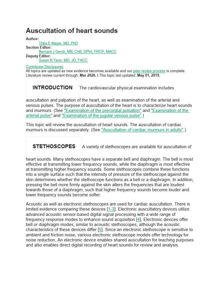 Heart Sounds for Cardiologists | PDF | Heart Valve | Diastole