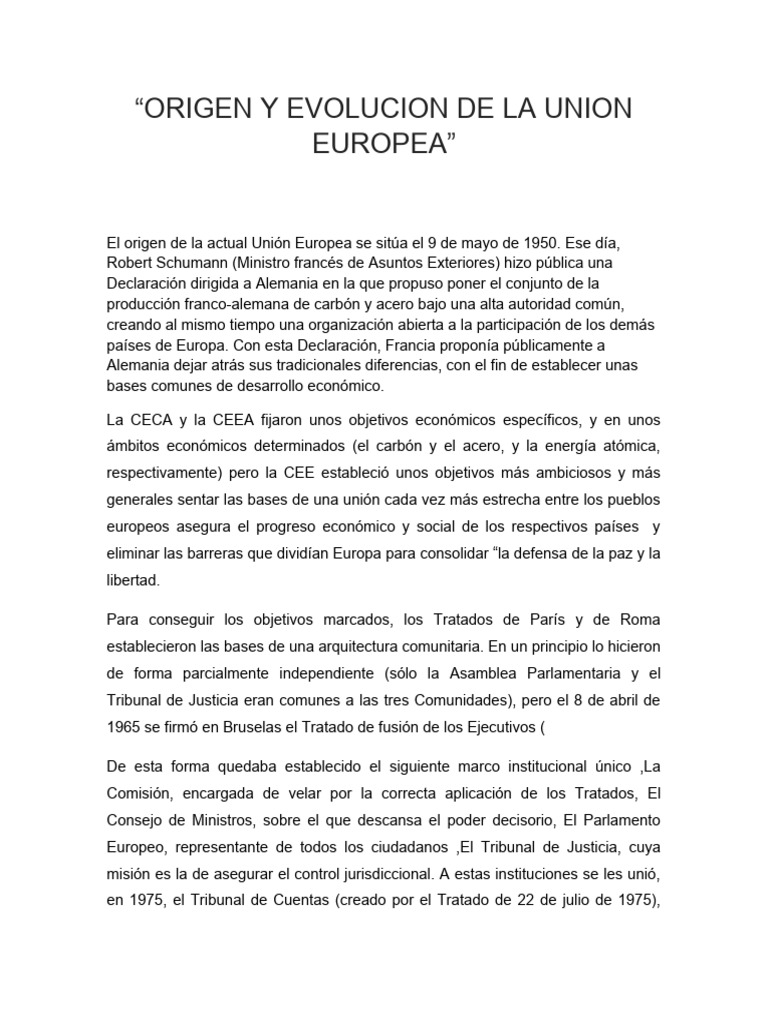 Origen y Evolución de la UE | PDF | Comunidad Económica Europea | Unión ...