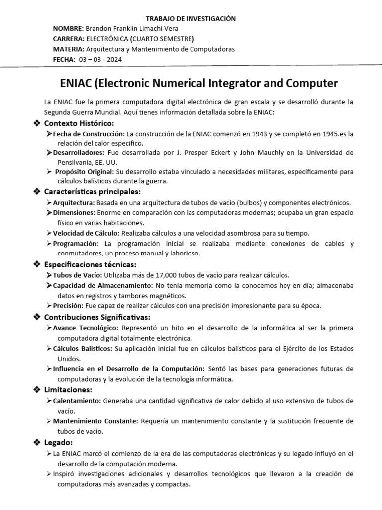 Todo Sobre La ENIAC | Descargar gratis PDF | Informática | Ingeniería ...