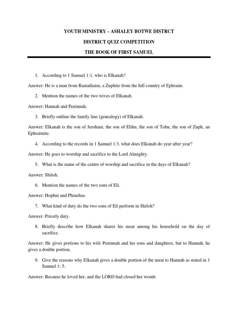First Samuel Quiz Questions & Answers | PDF | Saul | Books Of Samuel