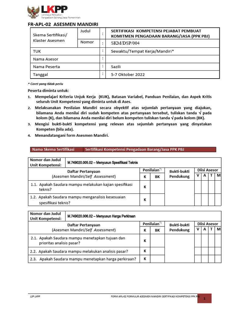 Bukti Kompetensi PPK Pengadaan Jasa | PDF
