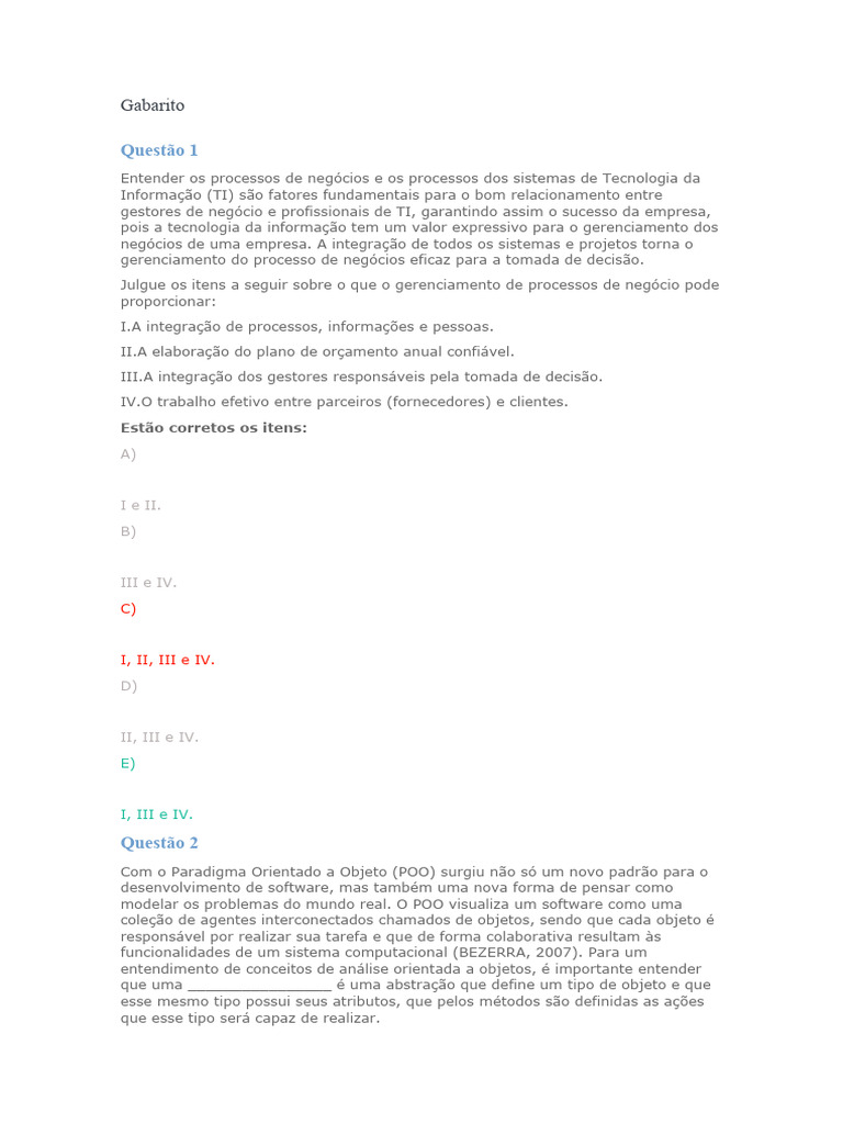 Gabarito Prova Análise e Modelagem de Sistemas | PDF | Linguagem de ...